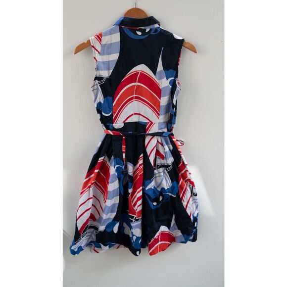 TALBOTS MIDI RED WHITE AND BLUE SAILBOAT NAUTICAL SHIRT DRESS WOMENS Petite 2P - Picture 7 of 7